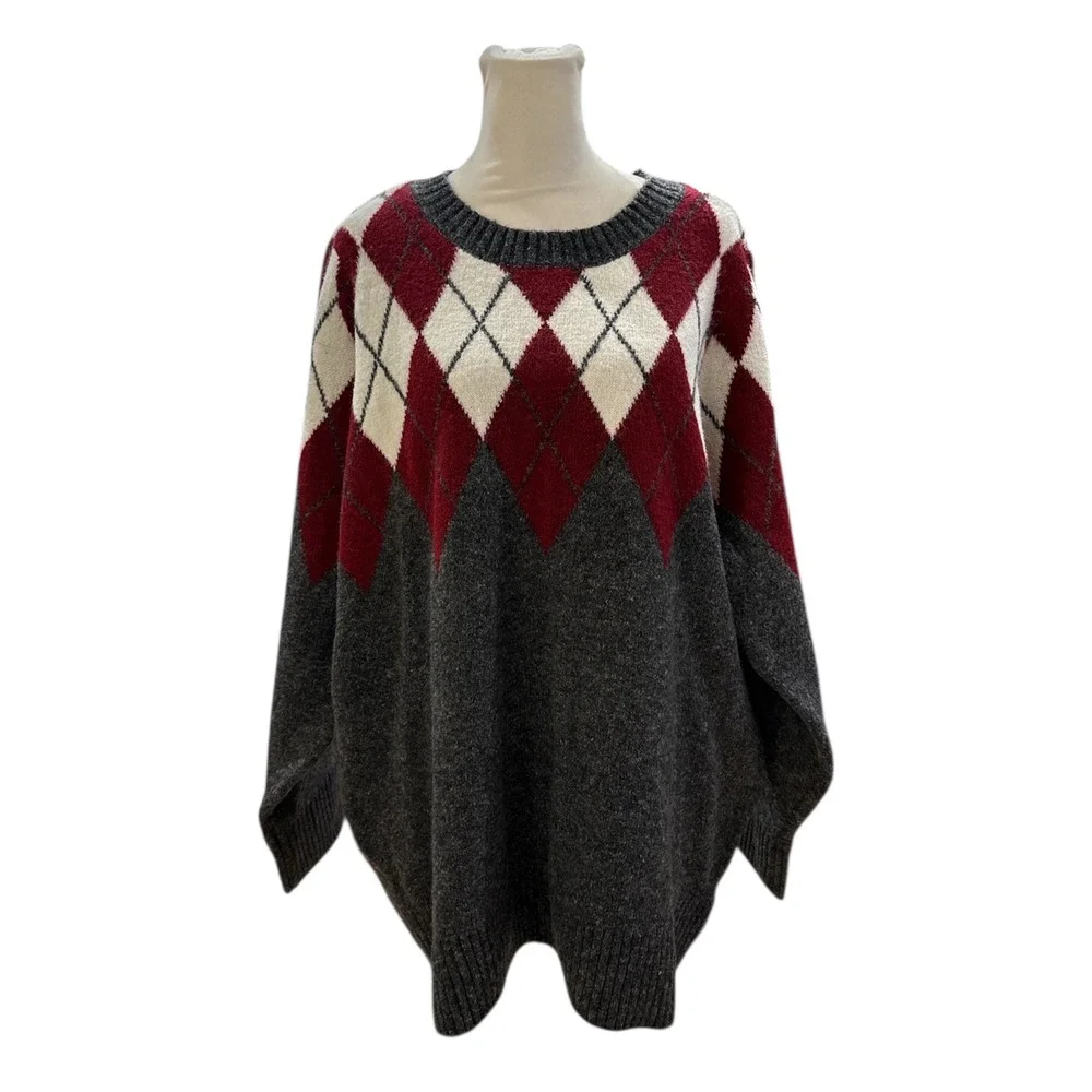 Torrid Argyle ‎ Vegan Cashmere Long Sleeve Crew Neck Sweater Size 1